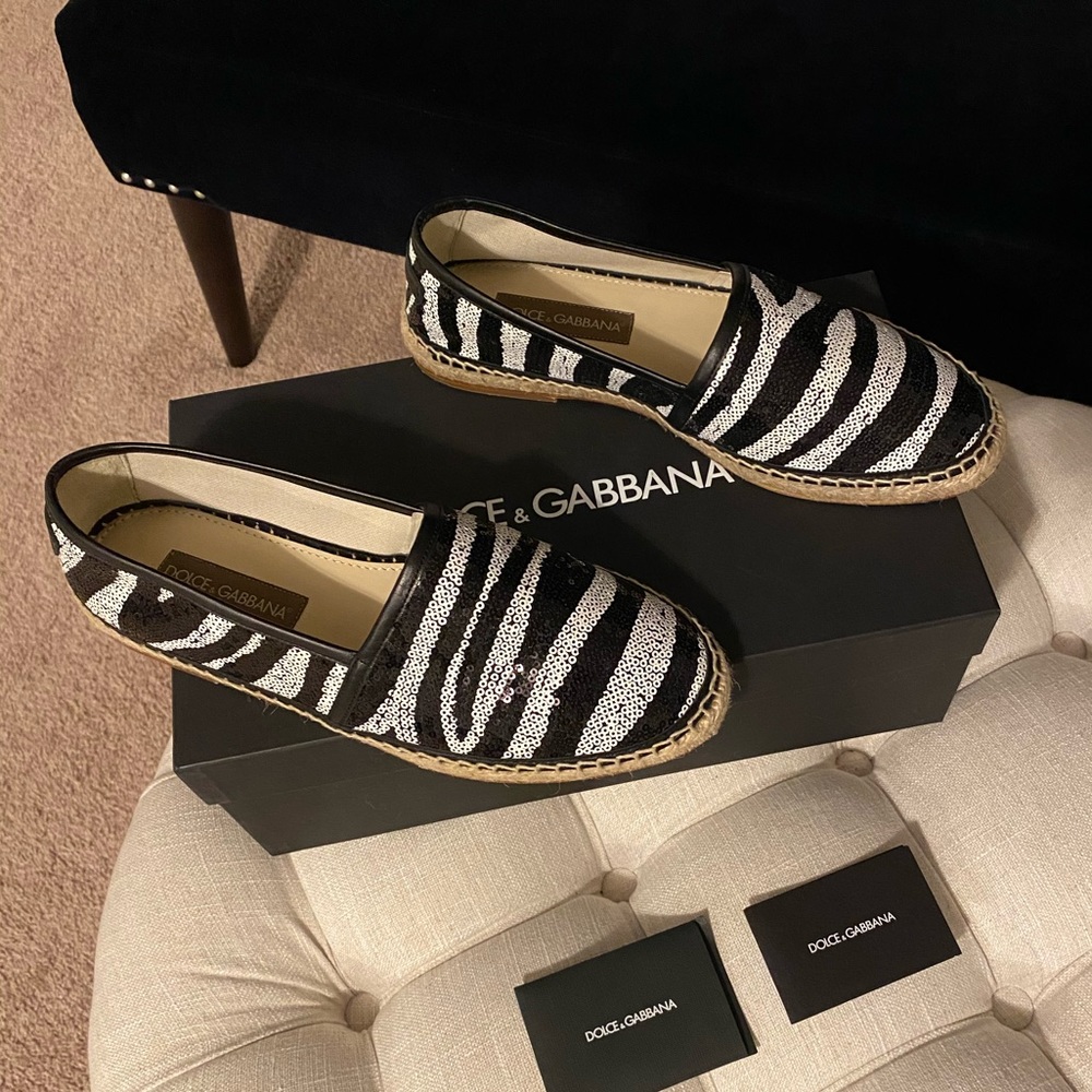 ✨SOLD!✨🎉HP!✨SALE!!!✨Dolce & Gabbana✨NEW!✨Leather Sequin Espadrille Loafer Shoes - Picture 9 of 10